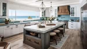 Modern luxury kitchen design with elegant wood material and marble decoration generated by AI